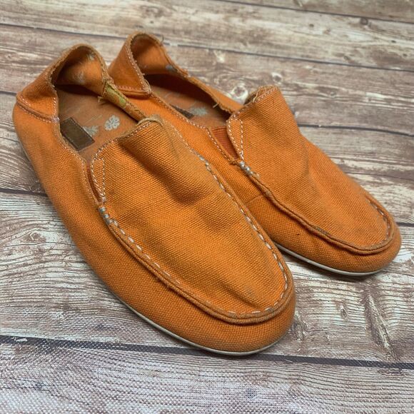 Olukai Womens Nohea Hawaii Orange Canvas Slip On Flats Shoes Size 6 - Picture 1 of 15